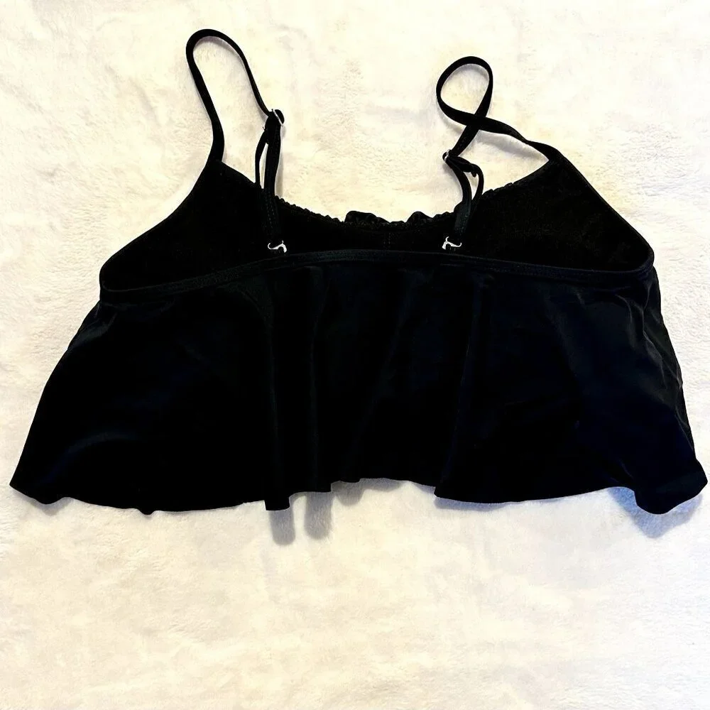 Black Ruffle Bandeau Swim Top - Size Small